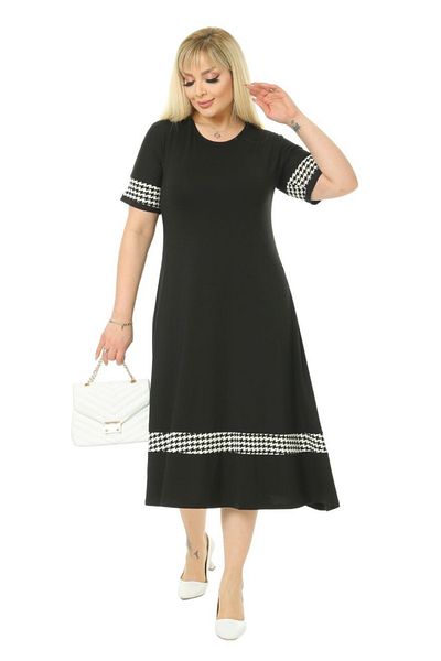 MELSAY Γυναικεία μαύρη κοντομάνικη φούστα Houndstooth ρίγα Λεπτομερές μίντι πλεκτό φόρεμα