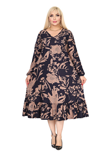 MELSAY Γυναικείο φόρεμα ρόμπα σε μπλε ναυτικό χειμερινό V λαιμόκοψη