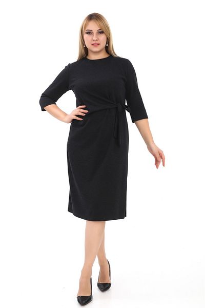 etselements Black Evening Dress - Slit and Tie Waist 7077