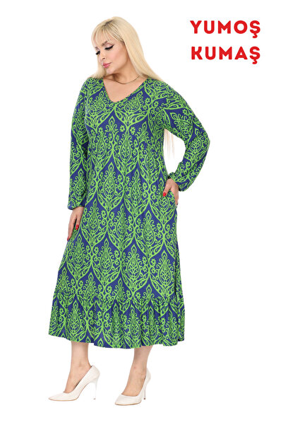MELSAY Women's Green Winter V Neck Lace Pattern Robe Dress