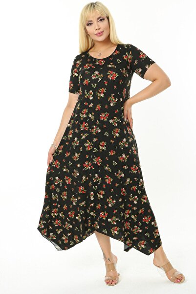 MELSAY Γυναικείο Μαύρο Μικρό Πολύχρωμο Σχέδιο Λουλούδι Ασύμμετρο Φόρεμα