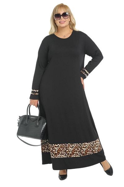 MELSAY Γυναικεία μαύρη φούστα Leopard Stripe Λεπτομερές μακρυμάνικο φόρεμα Hijab