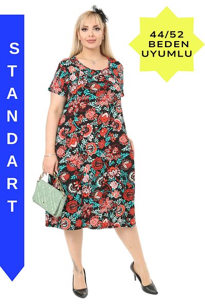 HERAXL Rochie de buzunar cu guler adunat cu model Carnation