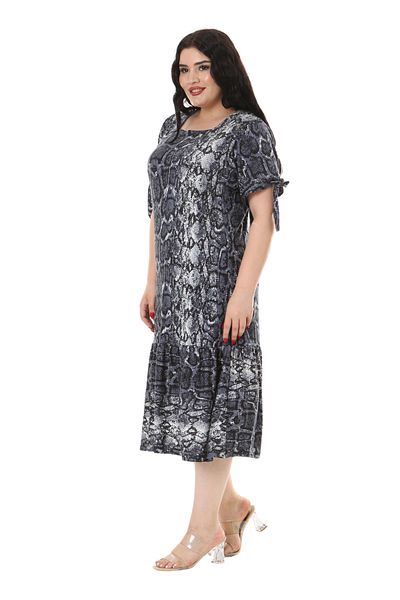 MELSAY Gray Snake Pattern Plus Size Dress - Rope Tied Sleeves