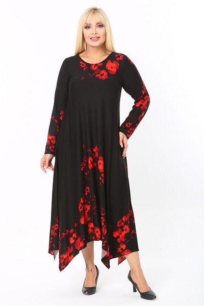 MELSAY Long Sleeve Asymmetrical Poppy Patterned Women's Dress