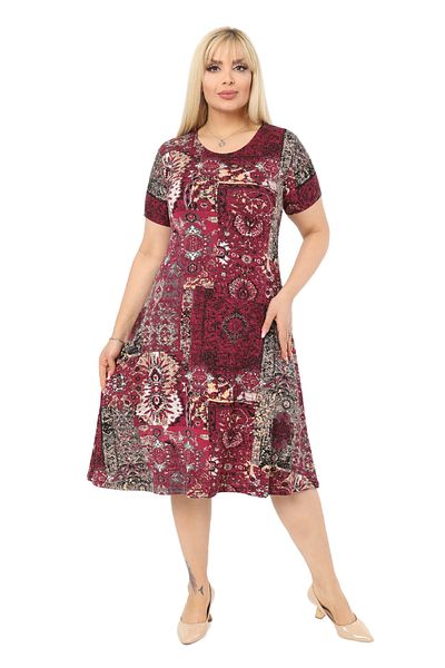 MELSAY Rochie midi tricotată cu model autentic, cu mânecă scurtă, burgundy, mărime mare