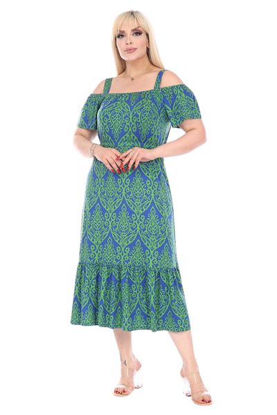 MELSAY Rochie midi cu model Kilim verde cu guler Madonna de mărime Plus pentru femei