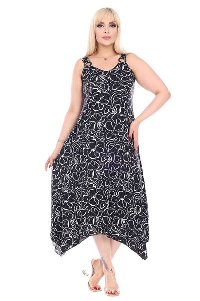 MELSAY Rochie de damă Plus Size, neagră, cu model de flori, cu cataramă