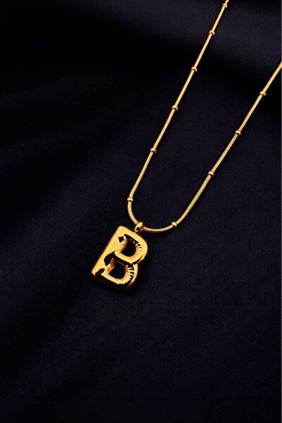 Takı Gross Small Letter B Steel Balloon Necklace - Gold Color
