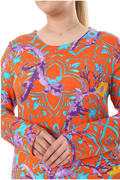 MELSAY Γυναικείο μακρυμάνικο χιτζάμπ φόρεμα με πορτοκαλί ρετρό σχέδιο