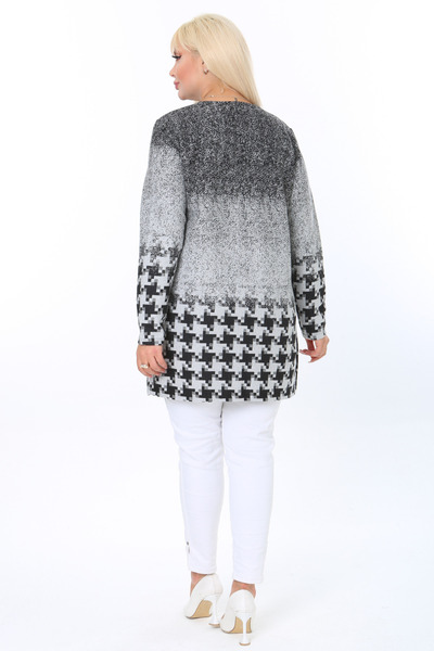 MELSAY Plus Size Gray Houndstooth Pattern Interlock Knitted Short Cardigan