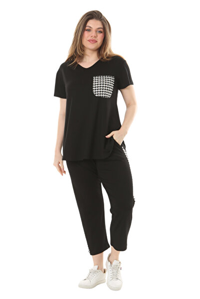 MELSAY Γυναικείο μοτίβο λοστός με λεπτομέρεια τσέπης με λαιμόκοψη V κοντό μαν...