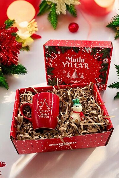 Zemtigo Mutlu Yıllar Kahve Kupa Bardak Ve Kardan Adam Mum Kutulu Yılbaşı Hedi...