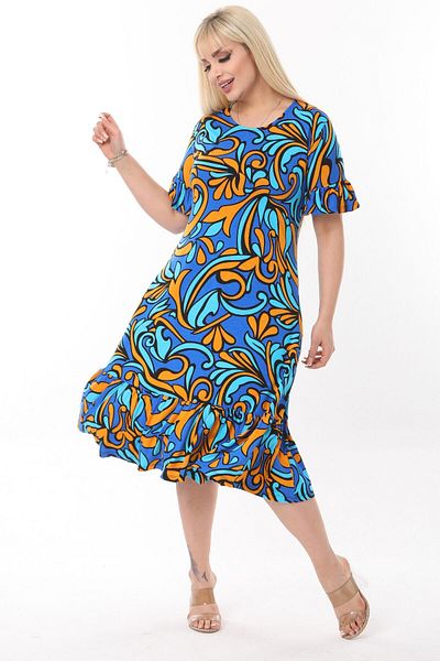 MELSAY Women's Plus Size Turquoise Jungle Pattern Pocket Dress with Frilly Sleeves and Skirt