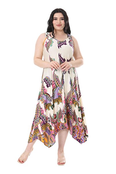 MELSAY Cream Color Shawl Patterned Buckle Women's Dress