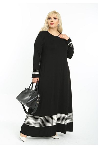 MELSAY Women's Black Skirt Houndstooth Stripe Detailed Hijab Dress Standard Size 44-52 Size Matching