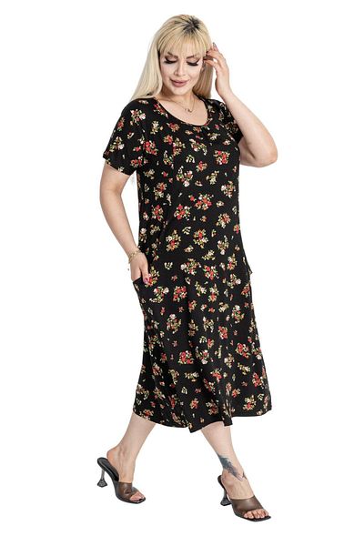 MELSAY Rochie de mărime mare pentru femei, cu detaliu strâns pe guler și buzunar cu model de flori cu buchet