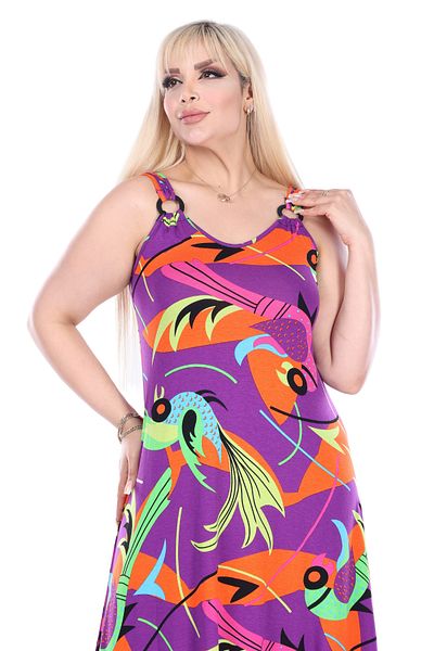 MELSAY Women's Strappy Purple Fish Pattern Buckle Detailed Dress