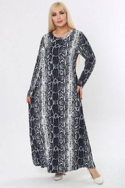 MELSAY Women's Large Size Gray Starfish Pattern Molded Long Sleeve Dress