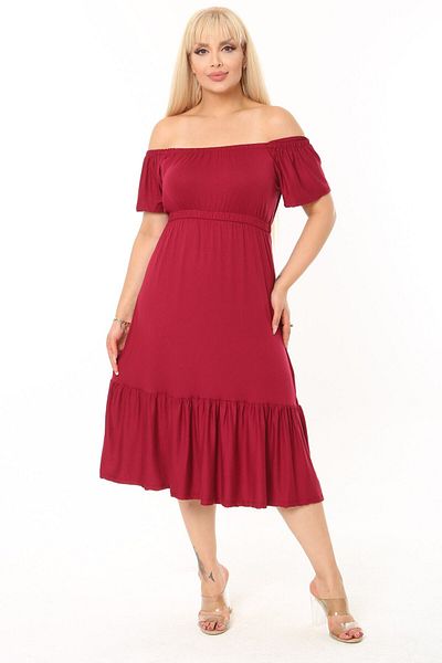 MELSAY Red Madonna Collar Strap Dress