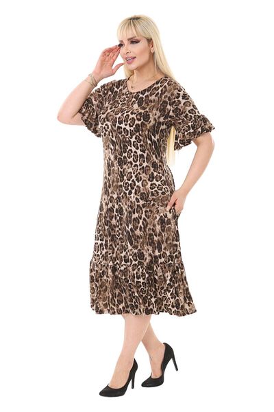 MELSAY Women's Plus Size Leopard Dress with Ruffle Detail on Sleeves and Skirt