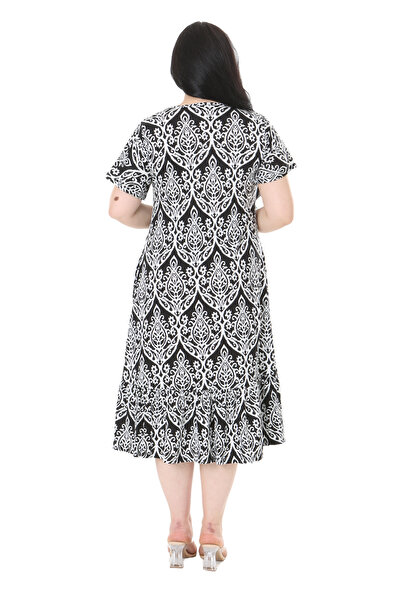 MELSAY Γυναικείο φόρεμα με λευκό δαντέλα με λαιμόκοψη σε σχήμα V και κοντό μανίκι