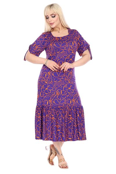 MELSAY Rochie de damă cu mâneci legate mov cu model de flori de mărime mare