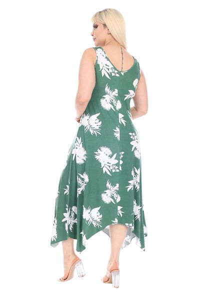 MELSAY Rochie de damă, mărime mare, cu model de frunze verzi, cu cataramă