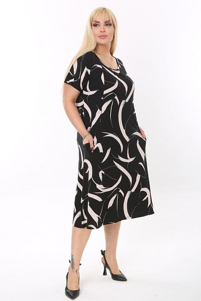 MELSAY Women's Plus Size Short Sleeve Feather Pattern Pocket Dress