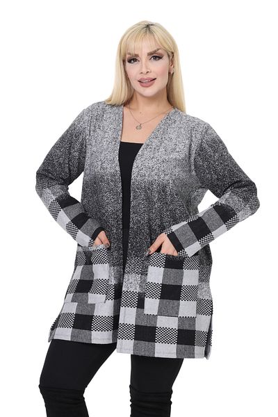 MELSAY Women's Plus Size Gray Plaid Pattern Short Cardigan