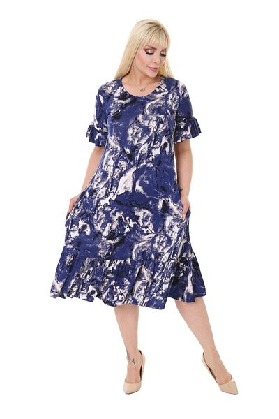 MELSAY Rochie de damă cu buzunare, albastru, model batik, mărime mare