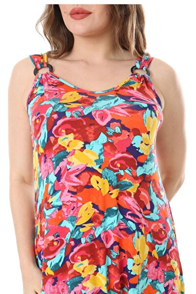 MELSAY Yellow Rose Pattern - Large Size Women's Strappy Dress