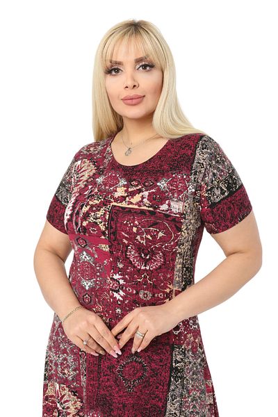 MELSAY Rochie midi tricotată cu model autentic, cu mânecă scurtă, burgundy, mărime mare