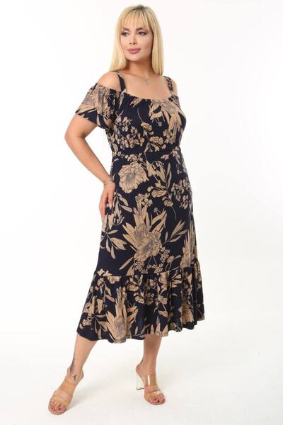 MELSAY Φόρεμα Madonna με γιακά με λουράκι Navy Blue Mink με σχέδιο παλάμης