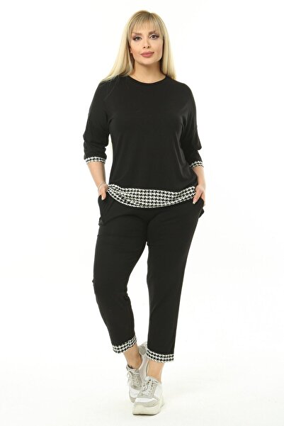 HERAXL Női fekete Houndstooth Stripe nagyméretű Capri öltöny