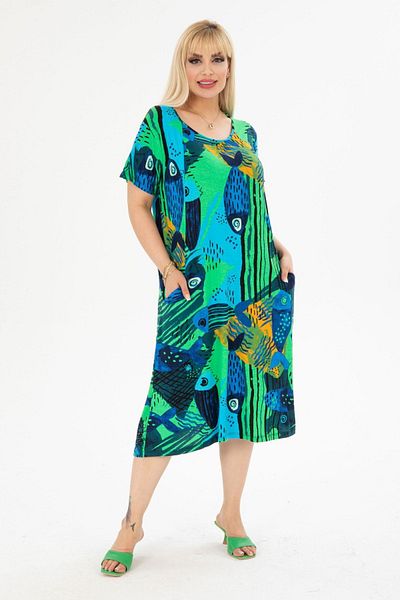 MELSAY Rochie de buzunar pentru femei, cu guler adunat, cu model de pește verde
