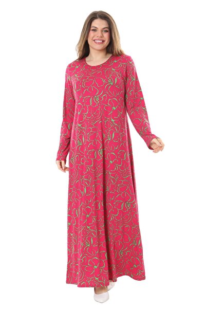 MELSAY Γυναικείο μακρυμάνικο ροζ λουλούδι μοτίβο χιτζάμπ σε συν μέγεθος