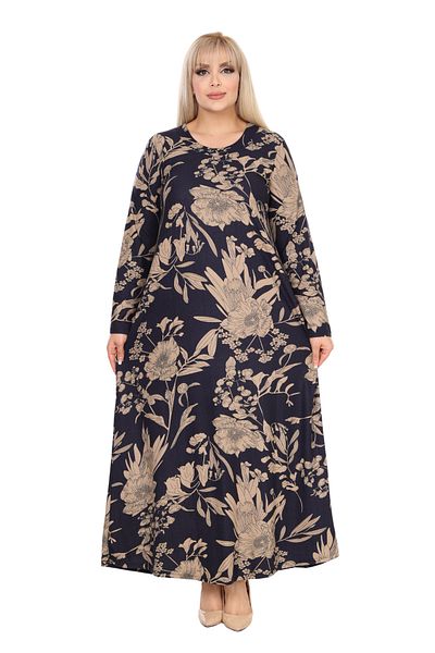 MELSAY Women's Winter Large Size Navy Blue Patterned Soft Knitted Hijab Dress