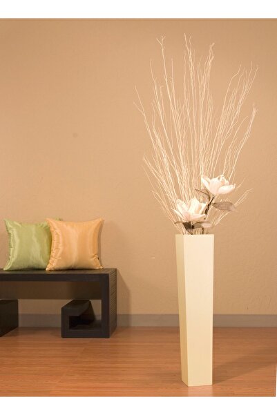 VISNES Beyaz Konik Mdf Uzun Vazo Ahşap Saksı Düğün Ve Ev Dekorasyonu 40 Cm