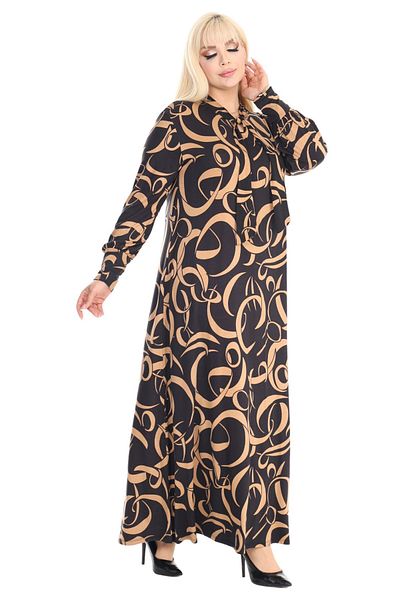 MELSAY Μακρυμάνικο Tan Wave Print Halter Hijab Γυναικείο Φόρεμα