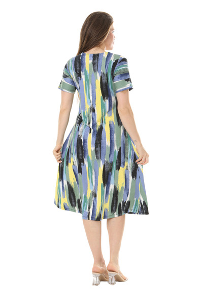 MELSAY Rochie midi de damă, cu mâneci scurte, cu pictură în ulei, cu model