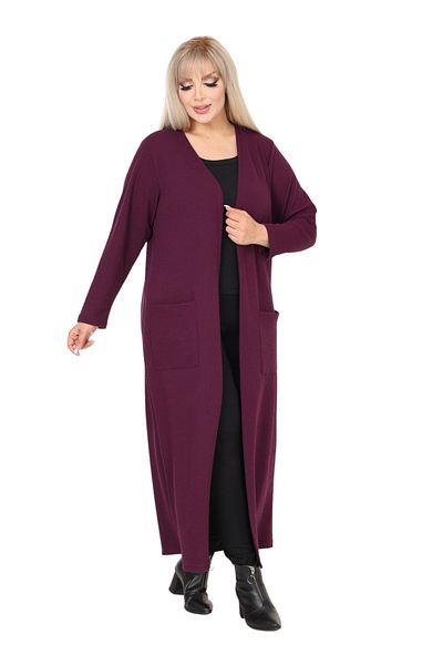 MELSAY Women's Purple Plus Size Open Front Jacket Collar Knitted Long Cardigan