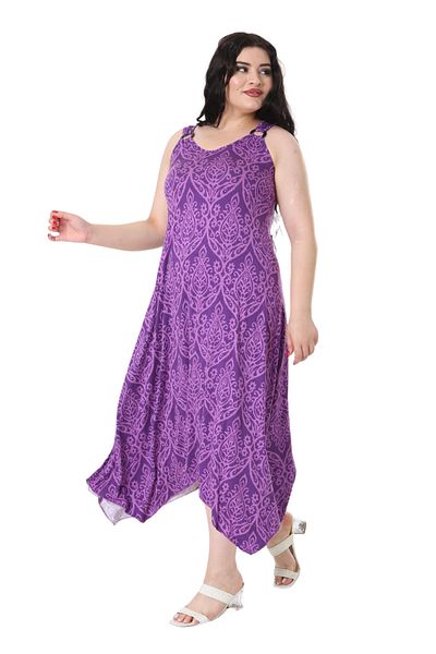 MELSAY Purple Lace Patterned and Buckle Detailed Women's Strappy Dress
