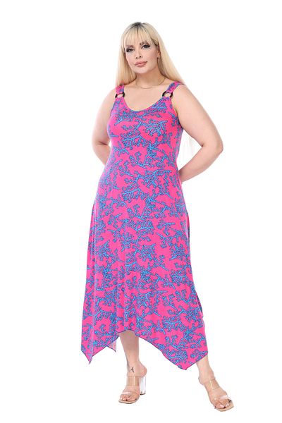 MELSAY Pink Blue Coral and Buckle Patterned Women's Strap Dress