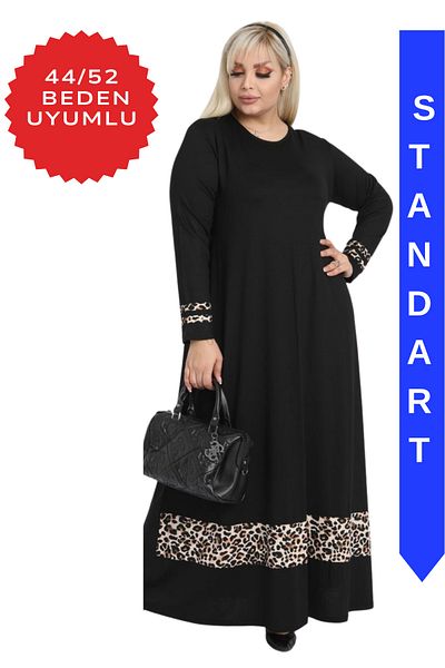 MELSAY Γυναικεία μαύρη φούστα Leopard Stripe Λεπτομερές μακρυμάνικο φόρεμα Hijab