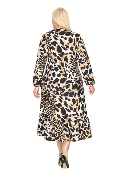 MELSAY Women's Winter V Neck Tiger Pattern Robe Dress