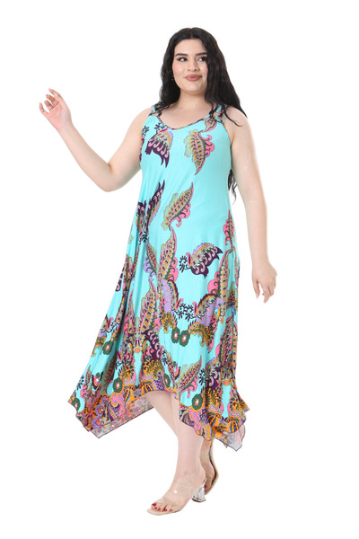 MELSAY Turquoise Shawl Patterned Buckle Strap Women's Dress