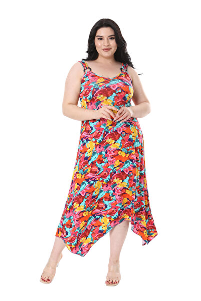 MELSAY Yellow Rose Patterned Women's Dress - Buckle Detail and Straps