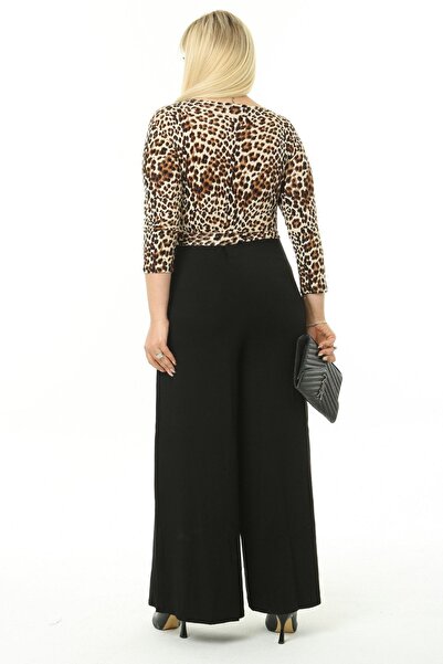 HERAXL Women's Plus Size Double Breasted Collar Leopard Patterned Jumpsuit