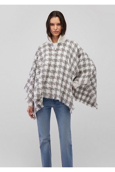 Mavi Checkered Gray Poncho with Zipper 1910658 -27063
